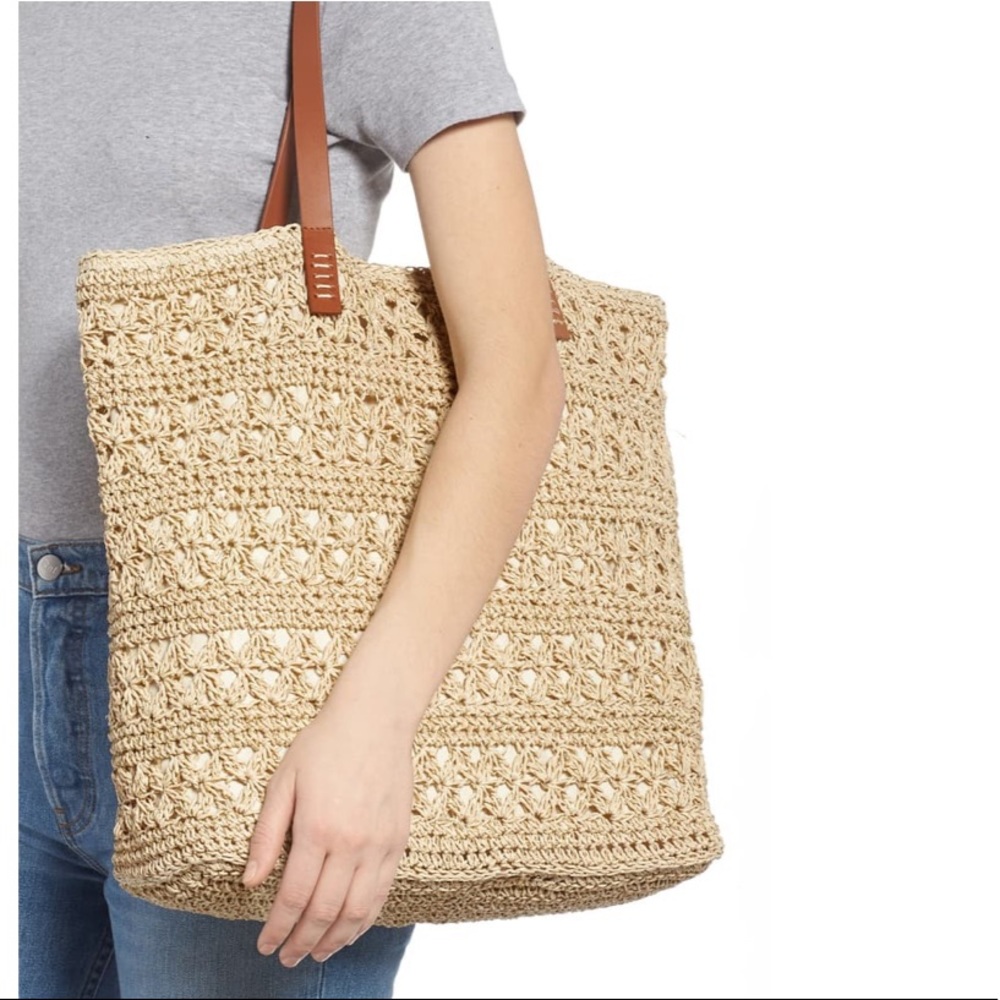 Nordstrom Raffia Straw Tote with Metallic Thread